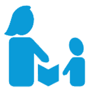 Blue silhouette of an adult reading a book to a child.