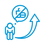 Person thinking about avoiding fast food, with an upward-curving arrow.