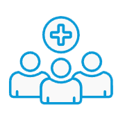 Three people with a medical symbol above them.