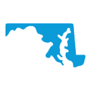 Blue outline of the state of Maryland on a white background.