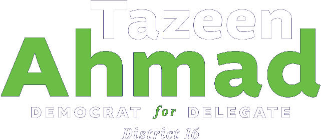 The logo for tazeen ahmad is green and white.
