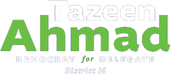 The logo for tazeen ahmad is green and white.