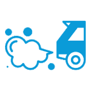 Blue truck emitting pollution.