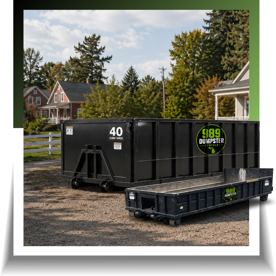989 dumpsters parked outside