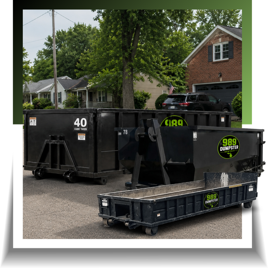 989 dumpsters parked outside