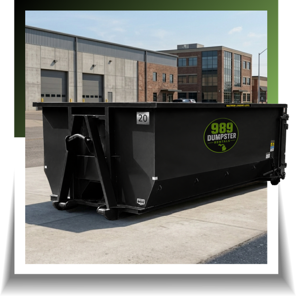 989 dumpster displayed outside