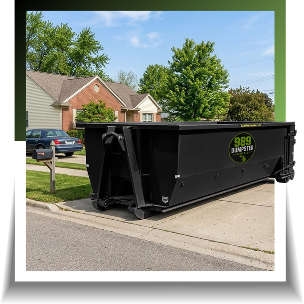 989 dumpster displayed outside