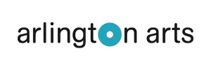 Arlington Arts logo with black lowercase text and a teal circular “o” on a white background