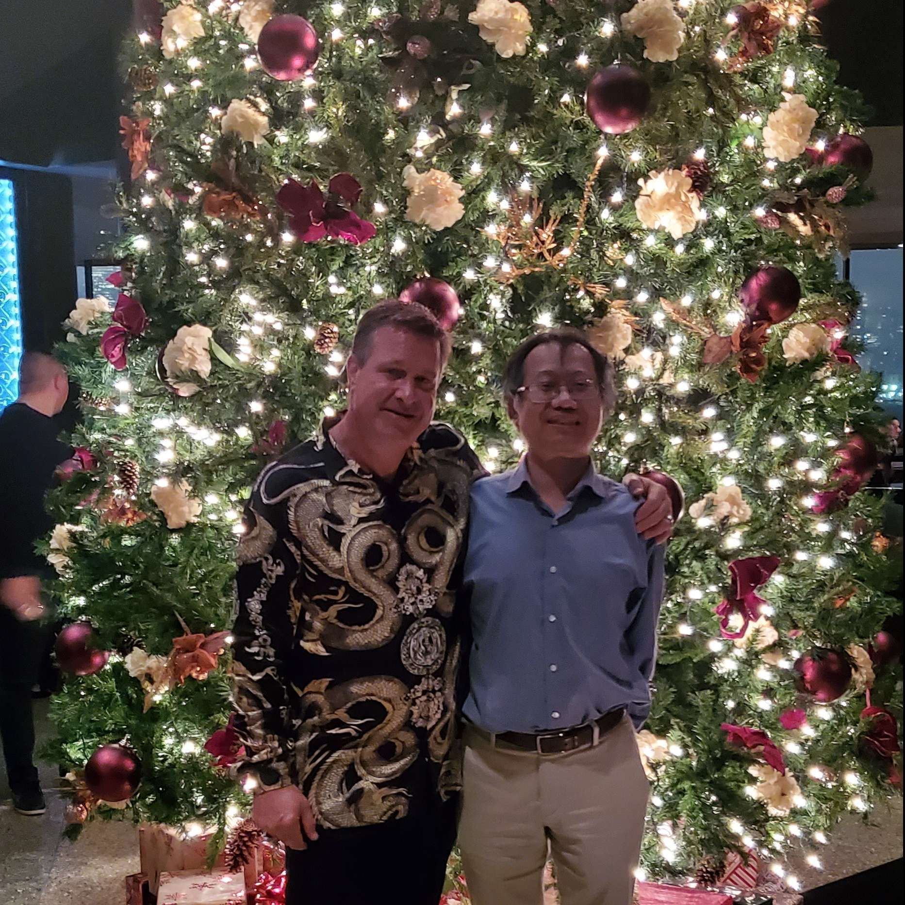 Our staffs and Giant Christmas tree at the back