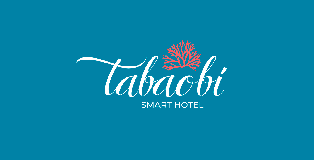 Um fundo azul com um logotipo branco para um hotel inteligente.