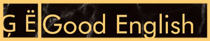 The text "GË Good English" in light-colored sans-serif font against a black rectangular background with a marbled texture.