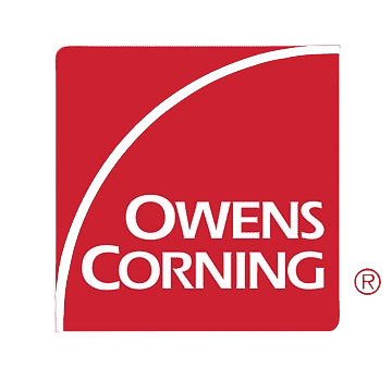 The logo for owens corning is red and white