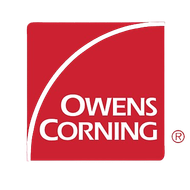 The logo for owens corning is red and white