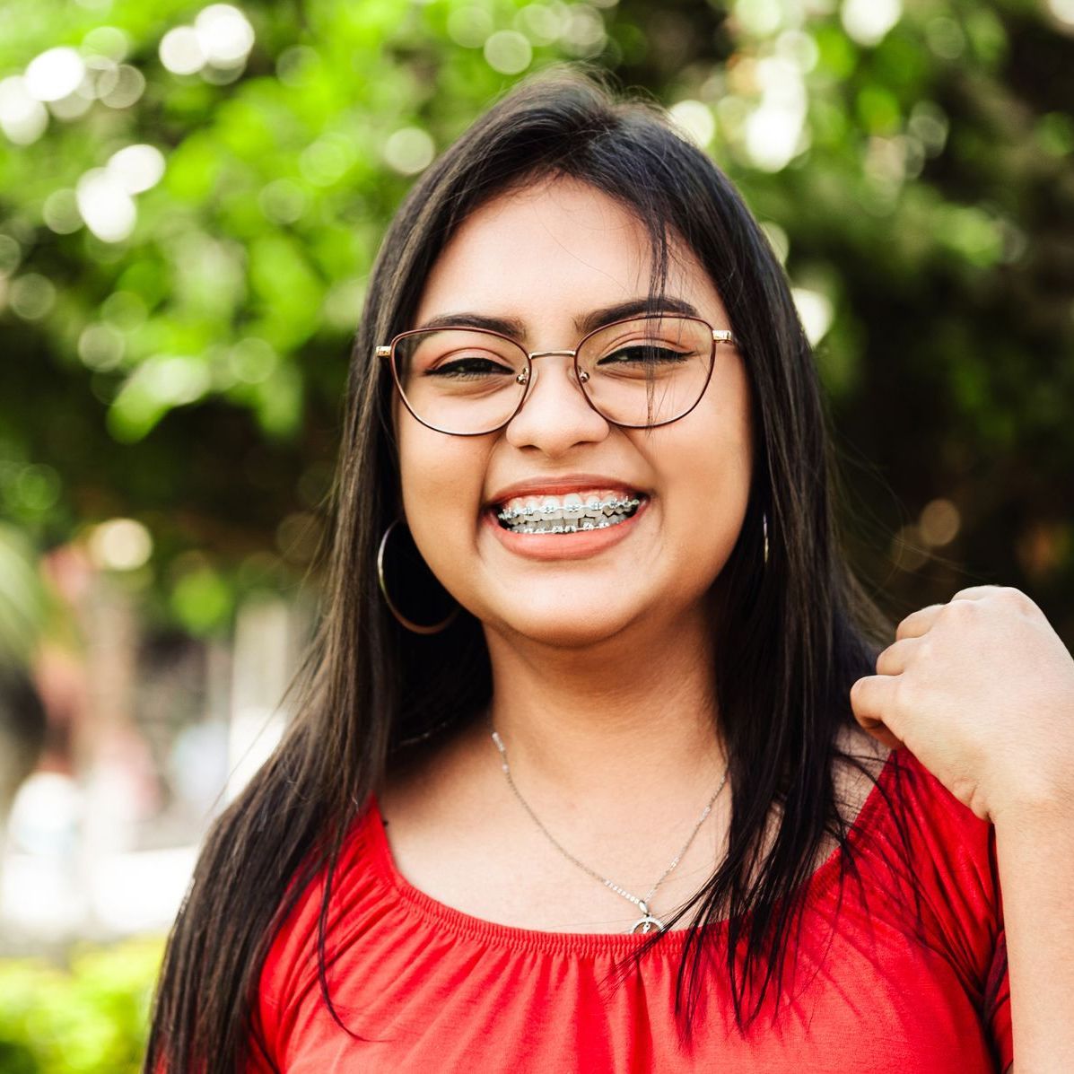 A woman with braces.