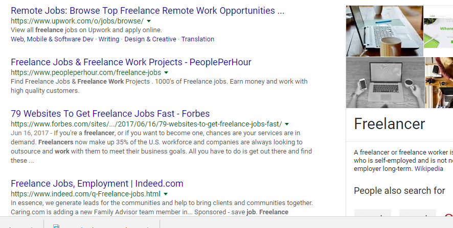 Google search results for freelancing