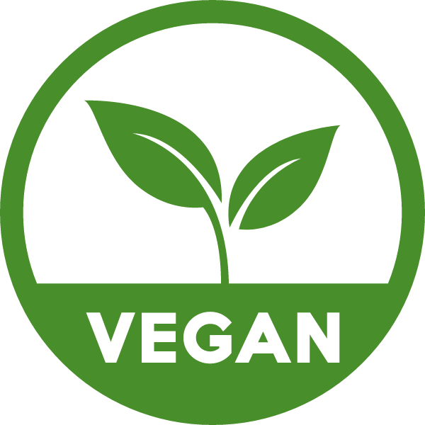 Un círculo verde con dos hojas verdes y la palabra vegano en él.
