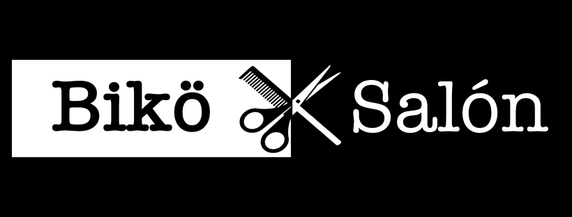 Un logotipo en blanco y negro para el salón Biko con un par de tijeras y un peine.