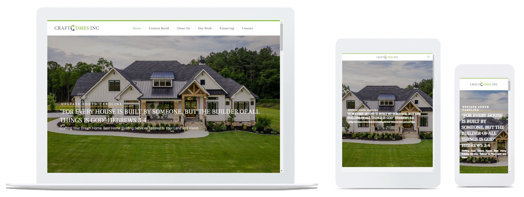 A laptop , tablet , and cell phone displaying a picture of a house.