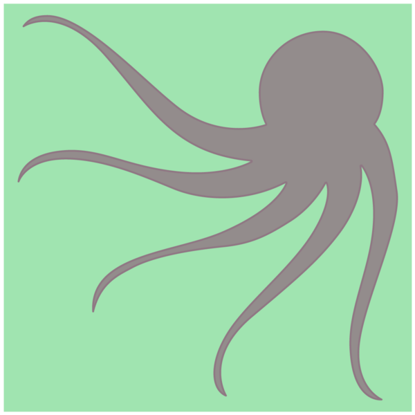 Grey octopus with six visible tentacles, on a light green background.