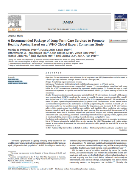 A recommended package of long term care services to promote healthy aging based on a who global expert committee study