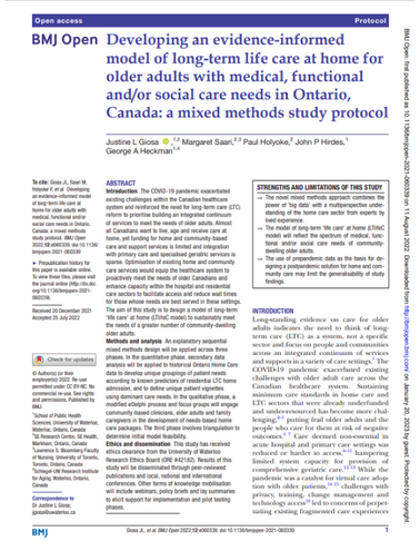 A newspaper article about developing an evidence-informed model of long-term life care at home for older adults