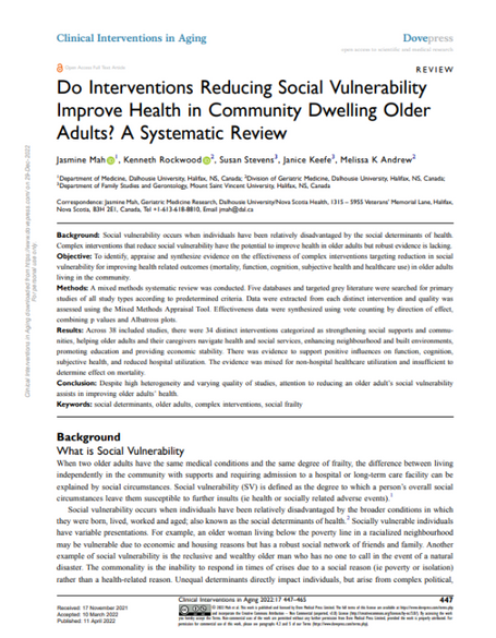 Do interventions reducing social vulnerability improve health in community dwelling older adults ? a systematic review