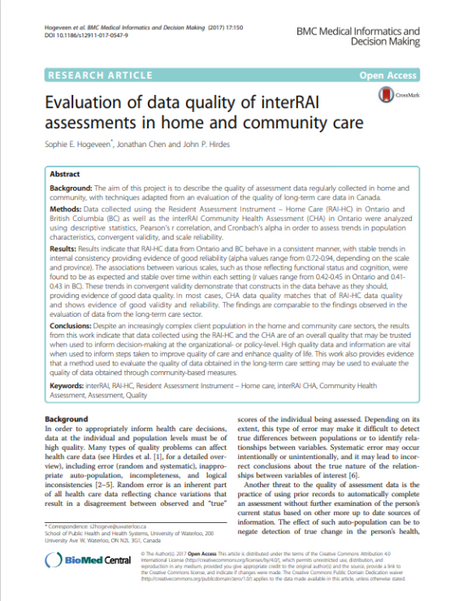 Evaluation of data quality of interral assessments in home and community care