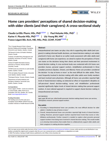 A paper titled home care providers perceptions of shared decision-making with older clients and their caregivers.