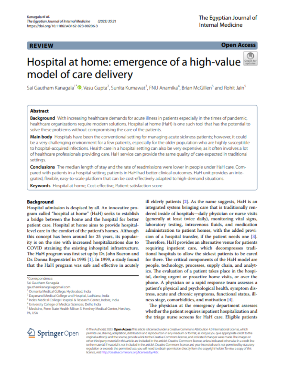 A hospital at home : emergence of a high-value model of care delivery