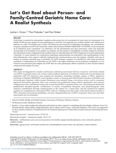 Let 's get real about person and family-centered geriatric home care : a realist synthesis