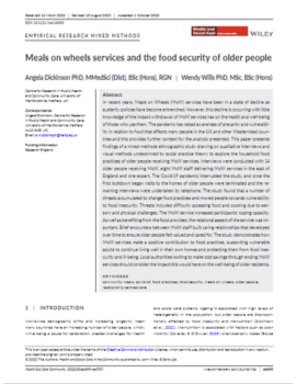 A paper about meals on wheels services and the food security of older people