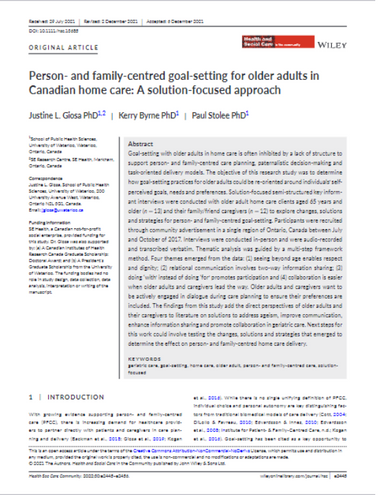 A page of a paper titled person- and family-centered goal setting for older adults in canadian home care.
