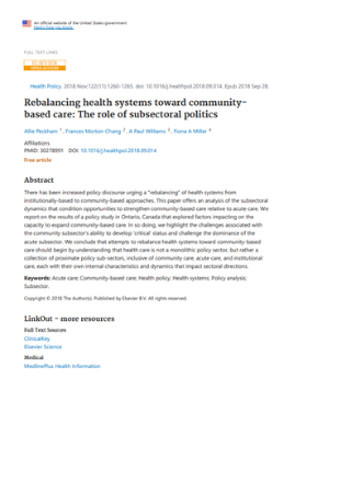 Rebalancing health systems toward community based care : the role of subsectoral politics