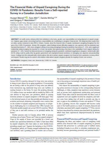 The financial risks of unpaid caregiving during the covid-19 pandemic : results from a self-reported survey