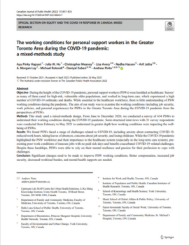 The working conditions for personal support workers in the greater toronto area during the covid-19 pandemic