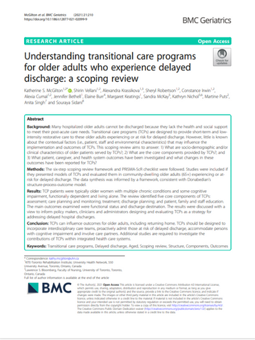 Understanding transitional care programs for older adults who experience delayed discharge : a scoping review