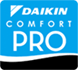 Daikin Comfort Pro logo, blue badge with white text on black background.