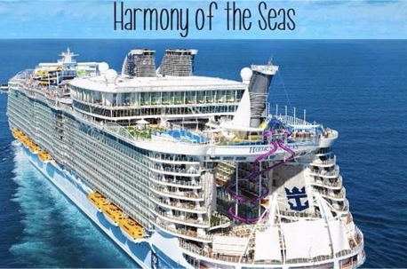 The harmony of the seas cruise ship is floating in the ocean