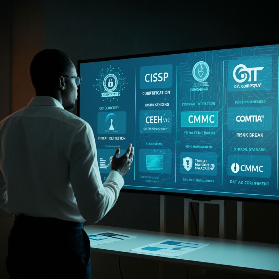 Formation et certification en cybersécurité : CISSP, CISM, CEH, CMMC et ISO 27001.