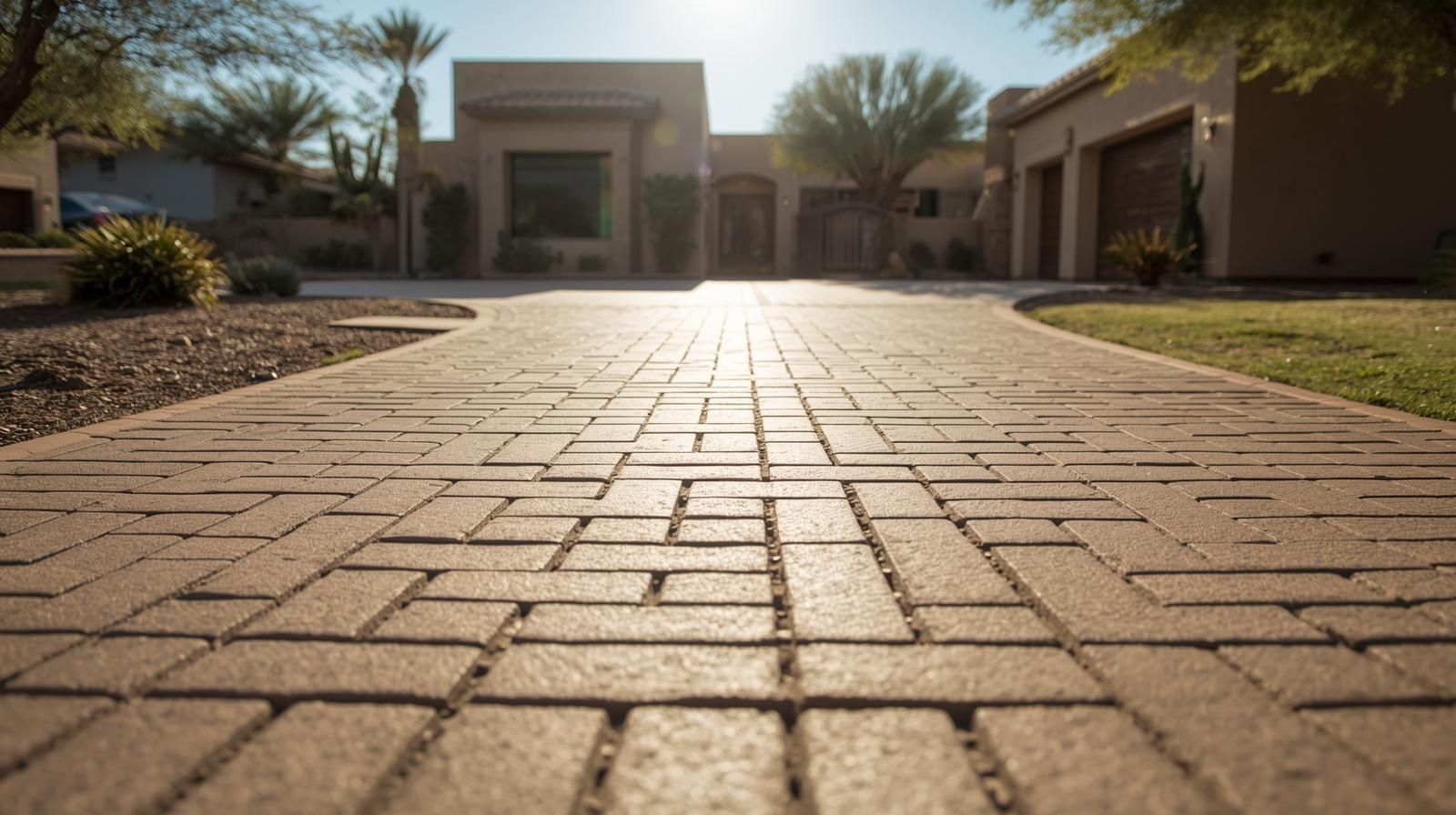 Paver driveway installation in North Phoenix with interlocking brick pavers.