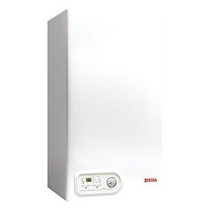 Caldera de gas mural de color blanco con panel de control y marca “BETA” en rojo.