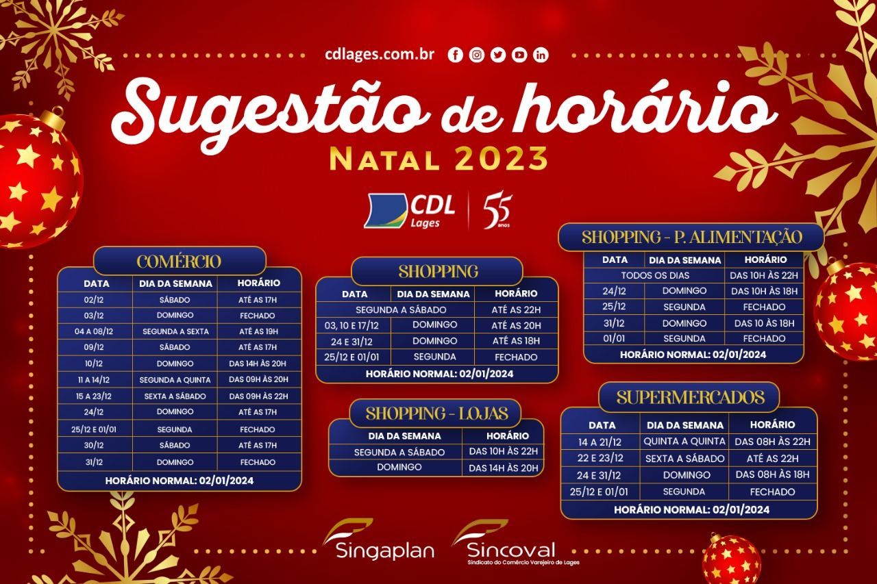 Horário especial de Natal 2023 – CDL Jovem Nacional