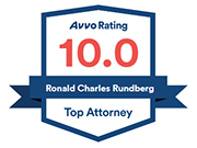 A badge that says avvo rating 10.0 ronald charles rundberg top attorney