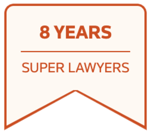 A sign that says 8 years super lawyers on it