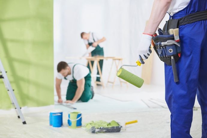 professional interior renovation crew at work in house