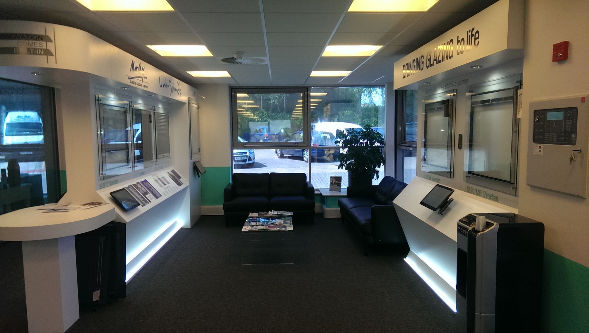 commercial painting and decorating - reception area - white and green - showroom