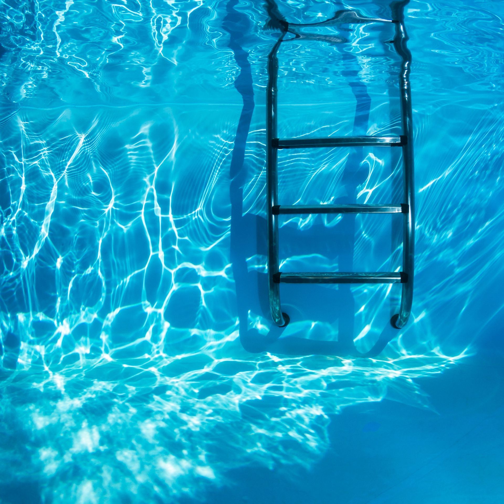 Under water in pool showing ladder