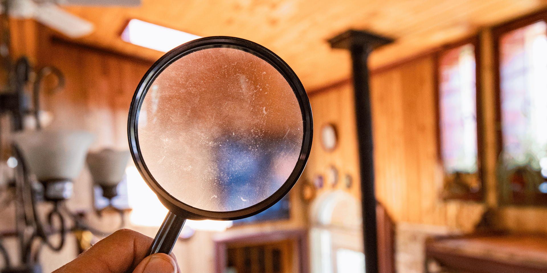 A gloved hand holds a small, white, fibrous material with tweezers. Background includes a pile of greyish rocks.