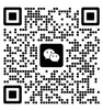 A black and white qr code with a square with two icons on it.