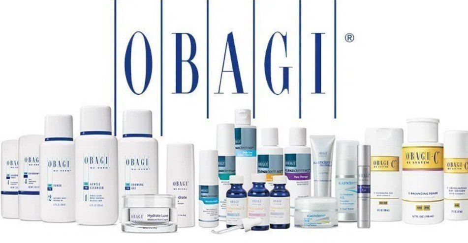 A row of obagi products on a white background